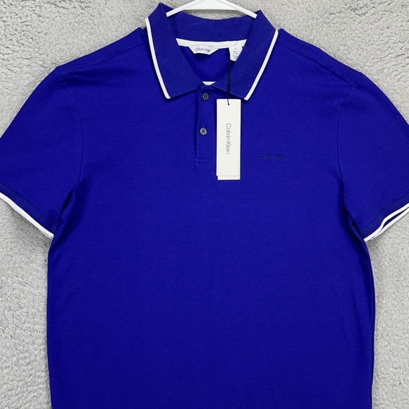 Calvin‎ Klein Mens Polo Shirt Large Purple Casual Stretch Short Sleeve Rugby NEW - Picture 1 of 10